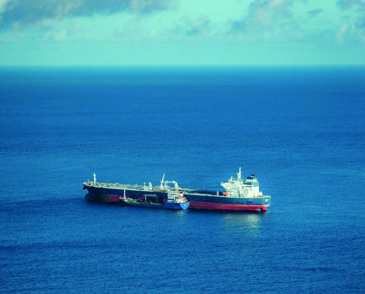 Tanker and bunker barge at anchor off the Venezuelan coast